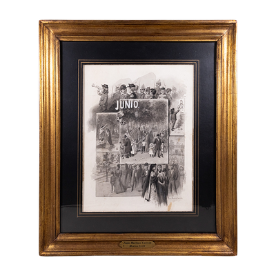 Jesús Martínez Carrión (1860-1906) - "Junio de 1895 Almanque" Watercolor Gouache Painting, c.1895