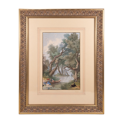 Jesús Martínez Carrión (1860-1906) - "Un Dia en Chapultepec (Abajo del Castillo)" Watercolor Gouache Painting, c.1899
