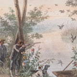 Jesús Martínez Carrión (1860-1906) - "Hombres Cazando Patos (Xochimilico)" Watercolor Gouache Painting, c.1899