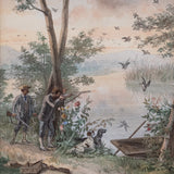 Jesús Martínez Carrión (1860-1906) - "Hombres Cazando Patos (Xochimilico)" Watercolor Gouache Painting, c.1899