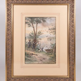 Jesús Martínez Carrión (1860-1906) - "Hombres Cazando Patos (Xochimilico)" Watercolor Gouache Painting, c.1899