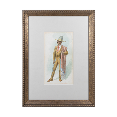 Jesús Martínez Carrión (1860-1906) - "Hombre con Serape 1", Watercolor Painting, c.1900