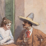 Jesús Martínez Carrión (1860-1906) - "Charro con Dama", Watercolor Painting, c.1900