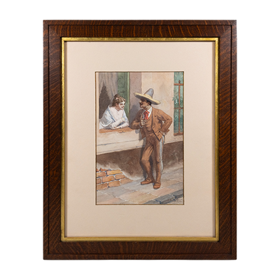 Jesús Martínez Carrión (1860-1906) - "Charro con Dama", Watercolor Painting, c.1900
