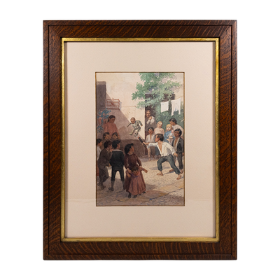 Jesús Martínez Carrión (1860-1906) - "Niño Jugando con un Judas", Watercolor Painting, c.1901