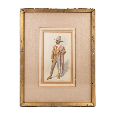 Jesús Martínez Carrión (1860-1906) - "Hombre con Serape", Watercolor Painting, c.1900
