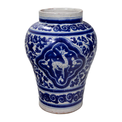 Ysauro Uriarte - Antique Puebla Mexican Talavera Deer Vase, c.1900