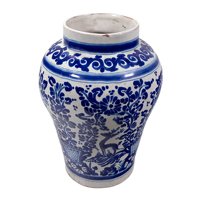 Ysauro Uriarte - Signed Antique Mexican Talavera Deer Vase, c.1900