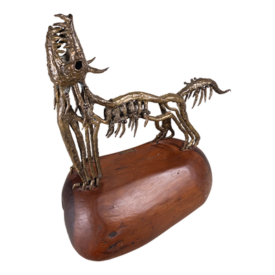 Pal Kepenyes - Signed Mid-Century Modern Brutalist Wolf/Coyote Brass Sculpture, C.1970s