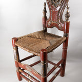 Antique Pair of Spanish Carved and Painted Slipper Chairs with Rush Seats