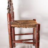 Antique Pair of Spanish Carved and Painted Slipper Chairs with Rush Seats