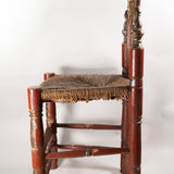 Antique Pair of Spanish Carved and Painted Slipper Chairs with Rush Seats