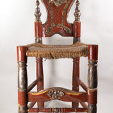 Antique Pair of Spanish Carved and Painted Slipper Chairs with Rush Seats