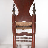 Antique Pair of Spanish Carved and Painted Slipper Chairs with Rush Seats