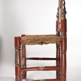 Antique Pair of Spanish Carved and Painted Slipper Chairs with Rush Seats