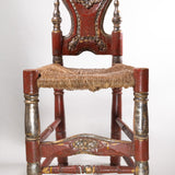 Antique Pair of Spanish Carved and Painted Slipper Chairs with Rush Seats