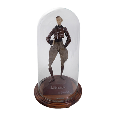 Luis Hidalgo (1901-1986) - "Charles Lindbergh" Mexican Wax Figure with Glass Dome, Dated 1927