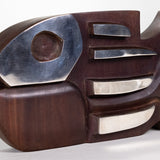 Alfredo Zalce - MCM Silver Accented Wood Carved Fish Sculpture