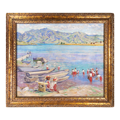 Humberto Garavito (1897-1970, Guatemala) - View of Lake Atitlan Oil Painting, C.1920-30s