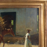 Gilbert Gaul (1855-1919) - Woman and Horse Hauling Hay Oil Painting