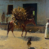 Gilbert Gaul (1855-1919) - Woman and Horse Hauling Hay Oil Painting
