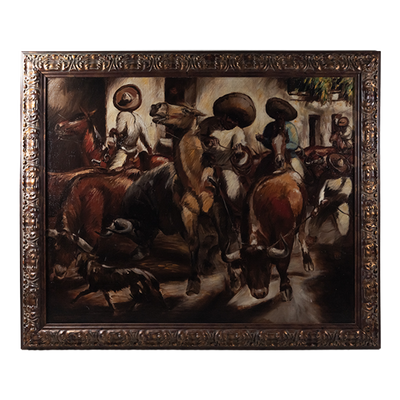 Lawrence Nelson Wilbur (1897-1988) - "Driving the Bulls" Oil Painting
