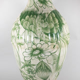 c.1940's Large Tonala Resplendent Quetzal Birds and Floral Pottery Floor Vase