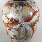 c. 1940 Large Tonala Birds of Paradise and Floral Pottery Floor Vase