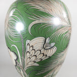 c. 1940 Large Tonala Green Birds of Paradise and Floral Pottery Floor Vase