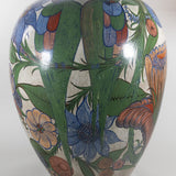 c.1940 Large Tonala Birds of Paradise and Floral Pottery Vase
