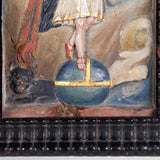 Jose Antonio Guativa - Signed Antique Colombian St Michael Carved & Painted Alabaster Retablo, Dated 1834