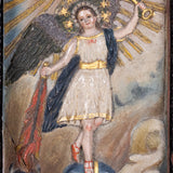 Jose Antonio Guativa - Signed Antique Colombian St Michael Carved & Painted Alabaster Retablo, Dated 1834