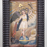 Jose Antonio Guativa - Signed Antique Colombian St Michael Carved & Painted Alabaster Retablo, Dated 1834