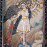 Jose Antonio Guativa - Signed Antique Colombian St Michael Carved & Painted Alabaster Retablo, Dated 1834