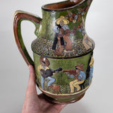 A Major C.1930 Tlaquepaque Mexican Green Pottery Pitcher Dance/Music Motif