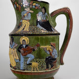 A Major C.1930 Tlaquepaque Mexican Green Pottery Pitcher Dance/Music Motif