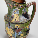 A Major C.1930 Tlaquepaque Mexican Green Pottery Pitcher Dance/Music Motif