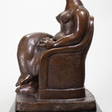 Francisco Arturo Marin (1907-1979) - Seated Woman on Equipale Chair Bronze Statue on Marble Base, C.1960