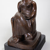Francisco Arturo Marin (1907-1979) - Seated Woman on Equipale Chair Bronze Statue on Marble Base, C.1960