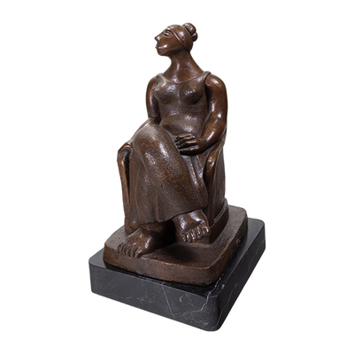 Francisco Arturo Marin (1907-1979) - Seated Woman on Equipale Chair Bronze Statue on Marble Base, C.1960