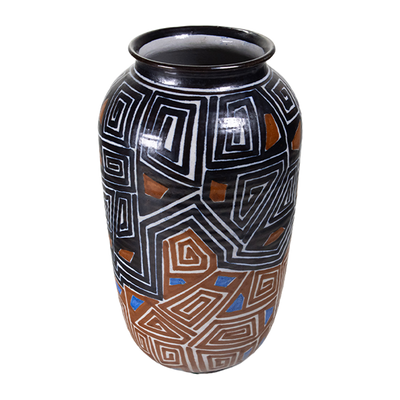 Luis Manuel Morales (b.1962) - Signed Vintage Michoacan Mexico Geometric Pottery Vase, Dated 1991