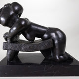 Francisco Arturo Marin (1907-1979) - "The Meal Grinder" Bronze Statue on Marble Base