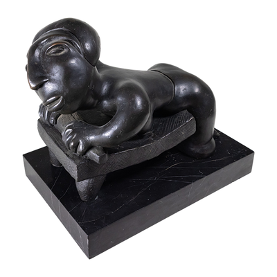 Francisco Arturo Marin (1907-1979) - "The Meal Grinder" Bronze Statue on Marble Base