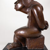 Francisco Arturo Marin (1907-1979) - Sitting Woman Bronze Statue on Marble Base