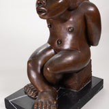 Francisco Arturo Marin (1907-1979) - Sitting Woman Bronze Statue on Marble Base
