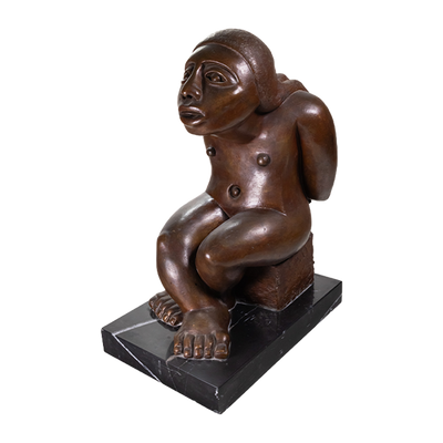 Francisco Arturo Marin (1907-1979) - Sitting Woman Bronze Statue on Marble Base