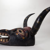 Vintage Mexican Wood Pastorela Devil Bull Dance Mask, Guanajuato, C.1930-40s