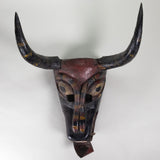 Vintage Mexican Wood Pastorela Devil Bull Dance Mask, Guanajuato, C.1930-40s