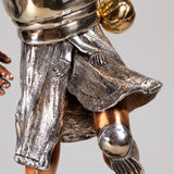 Martín Medoza - "Aztec Ball Player" Silver and Copper Silver Clad Statue, 20th Century