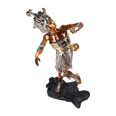 Martín Medoza - "Aztec Ball Player" Silver and Copper Silver Clad Statue, 20th Century